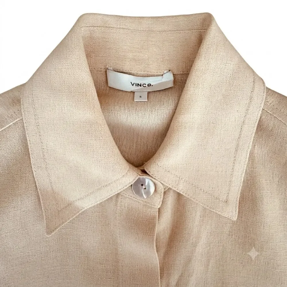 Vince Peach Yellow Tie Back Linen Blend Shirt Shacket Top Womens Size Small NWOT